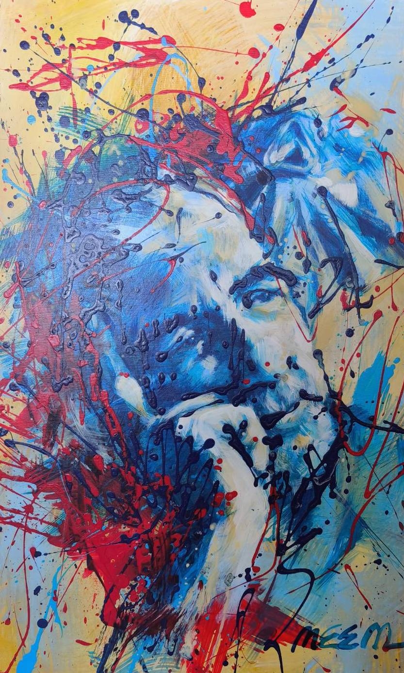 Final personal portrait, original action painting on canvas by MEEM